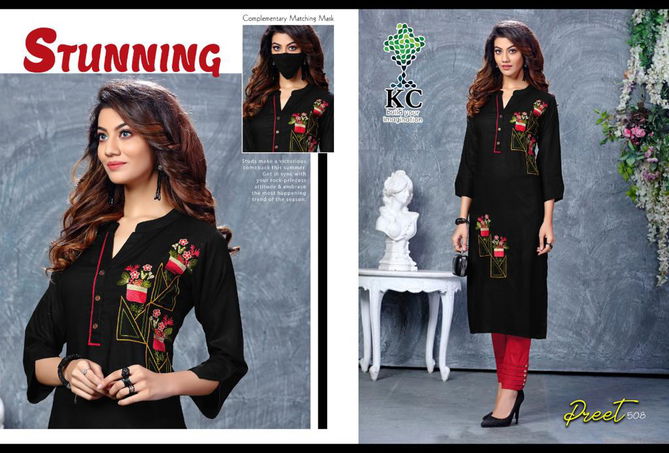 Kc Preet 5 Latest Fancy Designer  Heavy Rayon Kurti With Bottom Collection